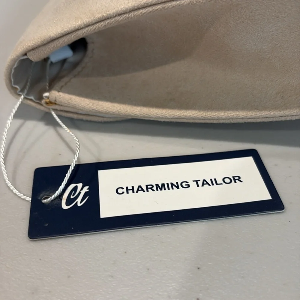 Charming Tailor - faux suede Cream Clutch bag / crossbody bag.  Purse. NWT